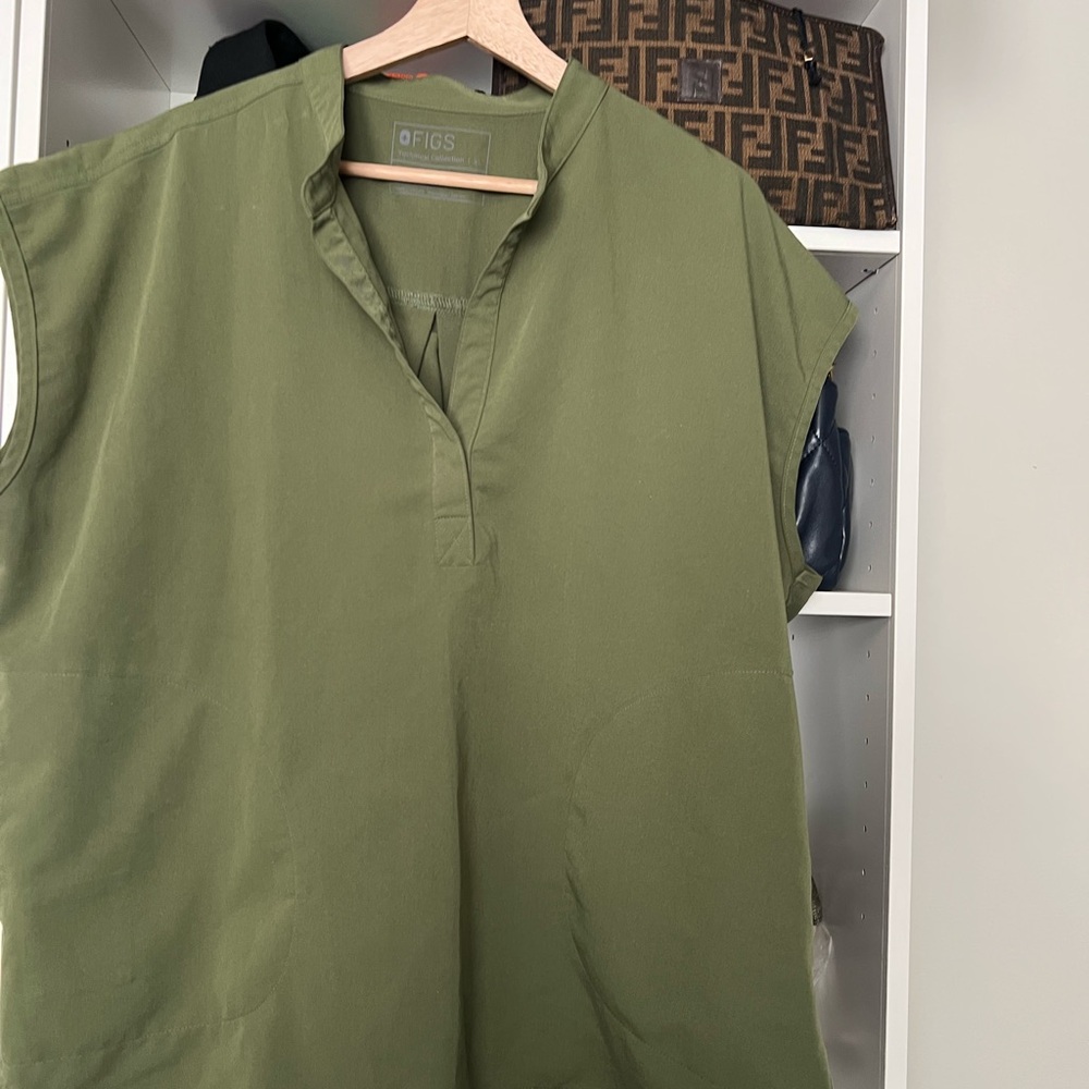 Figs Sage Green V-Neck Top